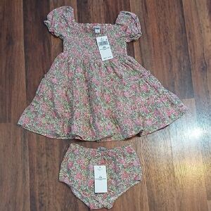 Ralph Lauren Pink and Green Smocked Floral Dress with Bloomers